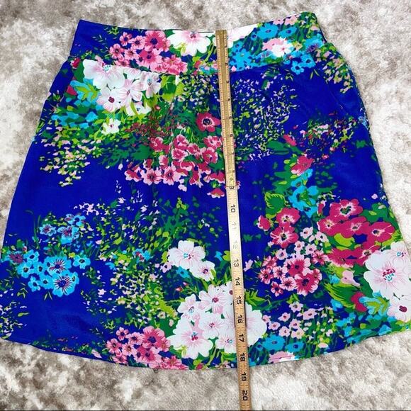 Francesca's / Alya brand blue skirt w pink & green floral pattern SZ M - Picture 9 of 9